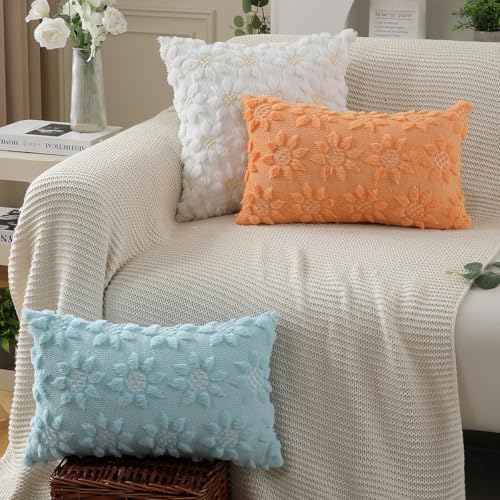 Spring Summer Pillow Covers 12x20 inch Set of 2 Blue Sunflower (2 Count)