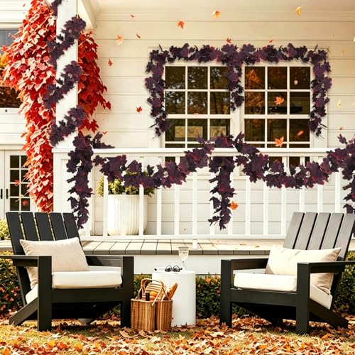 Fall Maple Leaf Garland Artificial Vintage Burgundy Maple Vine 2Pcs (2 Count)