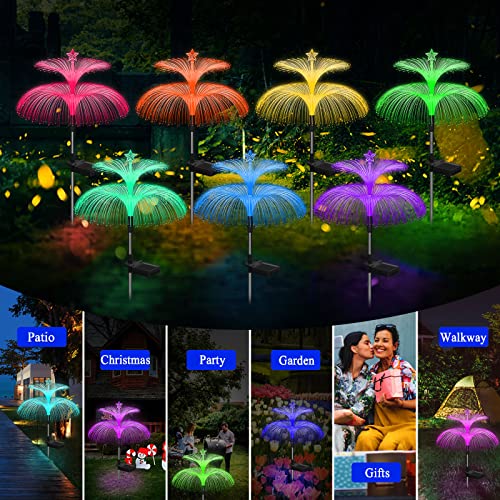 Solar Garden Lights 6 Pack New Upgraded Solar Lights Outdoor Waterproof 7 Color Changing Double Jellyfish and Star Flower Garden Decor Yard Lawn Christmas Decorations (6 Count)