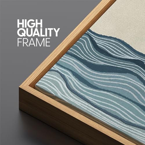 Extra Large Framed Canvas Print Wall Art Calm Seascape Ocean Waves and Setting Sun Illustrations Antique Retro Fine Art Illustrations Decorative Colorful for Bedroom