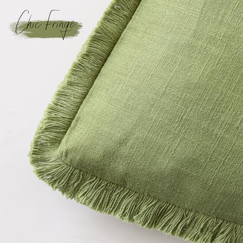 Decorative Linen Fringe Throw Pillow Covers 18×18 Lush Green (2 Count)