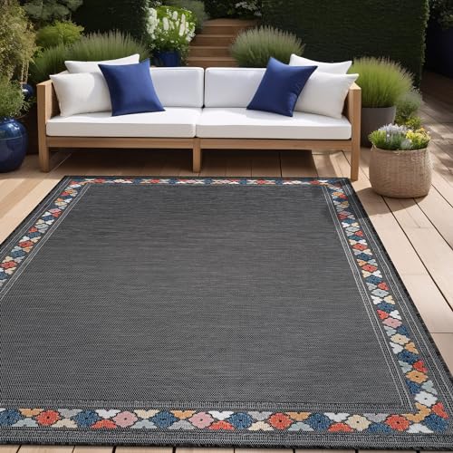 Outdoor Rug 4x6 Modern Bordered Area Rugs for Indoor and Outdoor Patio Easy to Clean Non Shedding Living Room Porch Garden Washable Outside Carpet