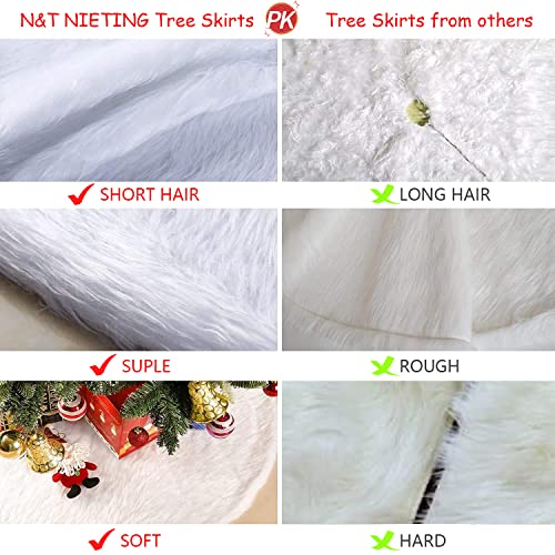 30 Inch Faux Fur Christmas Tree Skirt with LED Lights Soft Snow White Plush Tree Mat Christmas Decorations Fluffy Tree Skirts Xmas Holiday Party Indoor Decorations