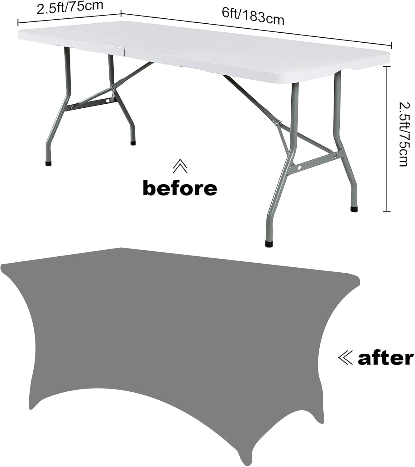 SuperO Waterproof Spandex Table Cover for 6FT Table Universal Fitted Stretch Tablecloth for Party, Banquet, Wedding and Events-Ivory