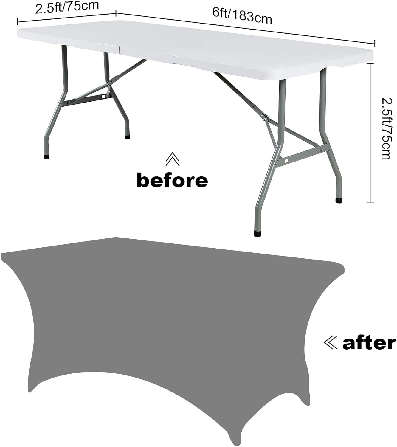 SuperO Waterproof Spandex Table Cover for 6FT Table Universal Fitted Stretch Tablecloth for Party, Banquet, Wedding and Events-Black