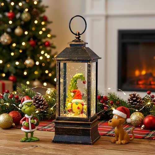 10'' Christmas Gnomes Snow Globe Lantern Lighted Whimsical Christmas Tree & Scandinavian Santa Elf Musical Water Lantern Swirling Glittering Home Decoration and Gift
