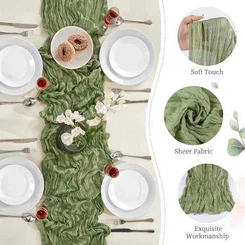 Sage Green Cheesecloth Table Runner 35×120Inch Fall Boho Wedding Home Decor (4.8 Ounce)