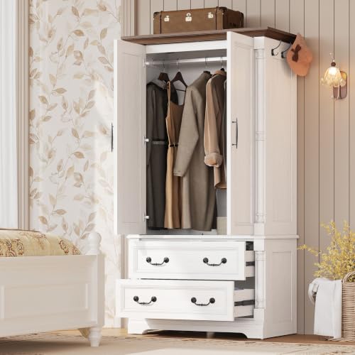 Armoire Wardrobe Closet 70" with 2 Drawers for Bedroom