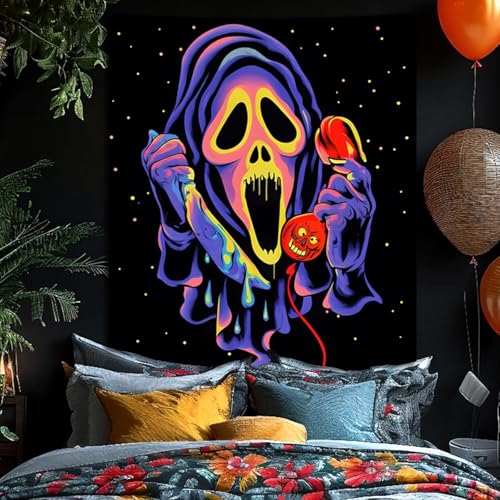 Blacklight Horror Skull UV Reactive Tapestry