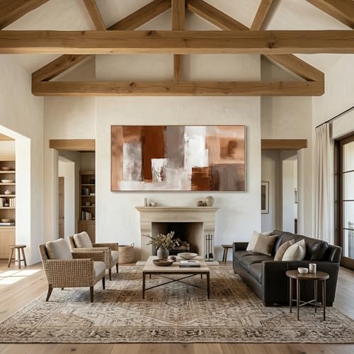 Large Abstract Wall Art 20x40 Inch Brown White Gray Framed Canvas Print Painting Modern Neutral Tone Artwork for Living Room Sofa Bedroom Waterproof & Fade Resistant Wood Frame Decor Ready to Hang