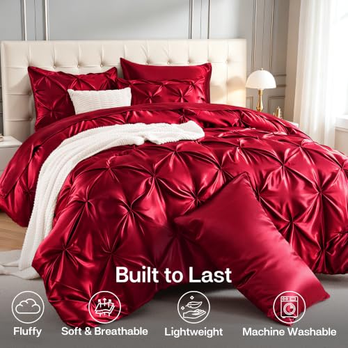 Satin King Size Comforter Set Burgundy (7 Count)