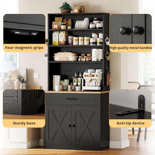 Bakers Rack Microwave Stand with Customizable Pegboard and Storage