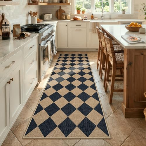 Checkered Easy Jute Non Slip Kitchen Runner