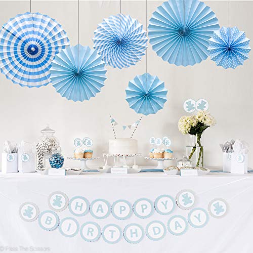 6 Pack Blue Hanging Paper Fans