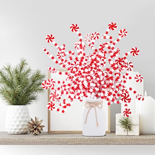 36 Pcs Christmas Curly Pick Red White Christmas Picks Christmas Tree Pick Candy Cane Christmas Decorations Christmas Tree Candy Shape Ornaments for Home Vase Wreath DIY Craft Xmas Tree Topper (4.8 Ounce)