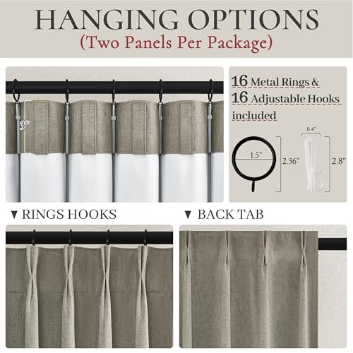Grey Green Blackout Linen Curtains 108 Inches Long for Living Room Bedroom (2 Count)