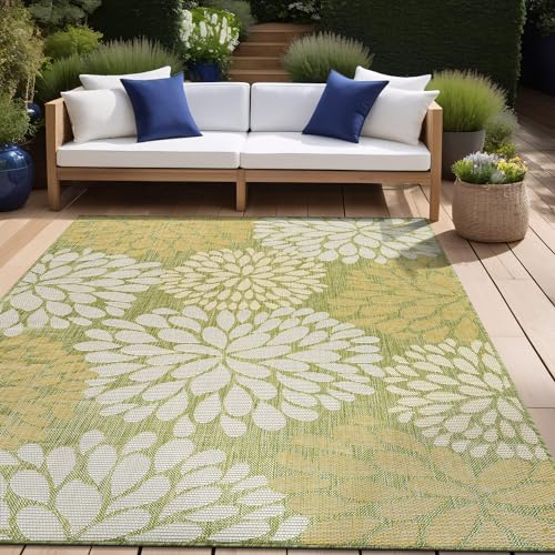 Outdoor Rug 9x12 Modern Exotic Tropical Leaf Area Rugs for Indoor and Outdoor Patio Deck Porch Garden Water Resistant Washable Outside Carpet