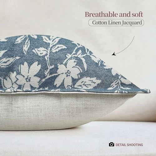 Floral Throw Pillow Covers 20x20 Set of 2 Farmhouse Jacquard Decorative Pillowcovers Couch Pillows for Living Room Accent Sofa Pillows Blue (2 Count)