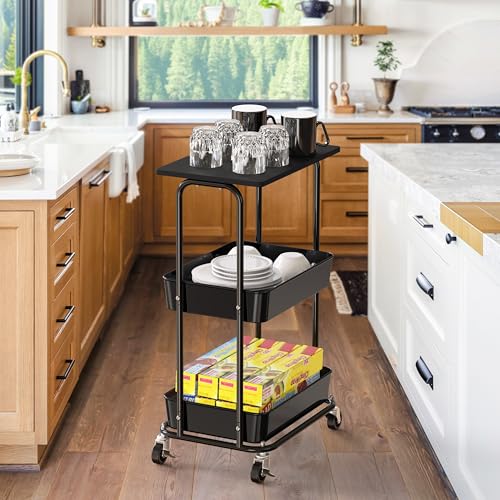 2 Tier Rolling Utility Cart Wood Top