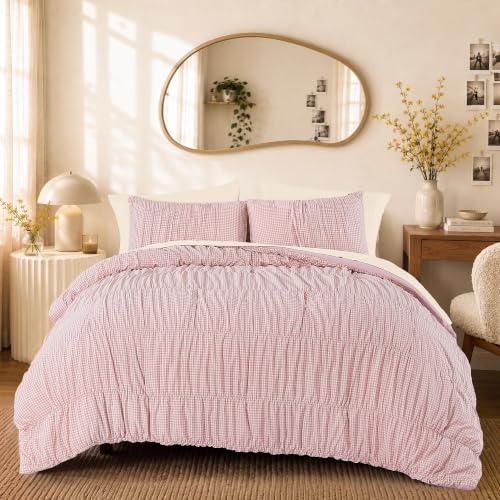 Pink Gingham Full Size Comforter Sets
