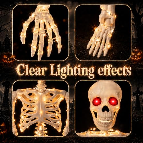 2PCS Halloween Lighted Skeletons Decoration White Light and Red Light Eyes (White LED Light)