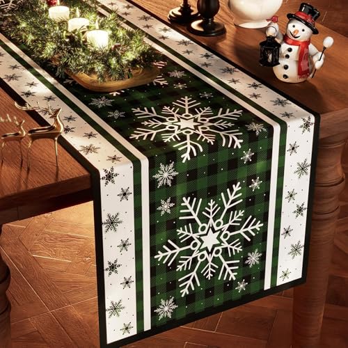 Christmas Table Runner Snowflakes Christmas Decorations with Red Buffalo