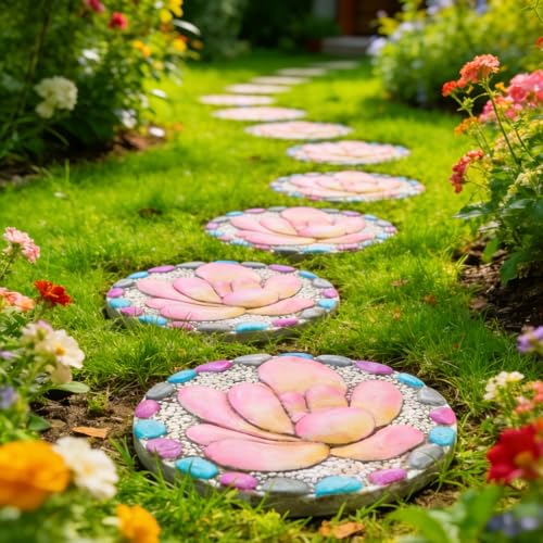 Succulent Pattern Cement Stepping Stones 0.75 * 10 * 10 Inch