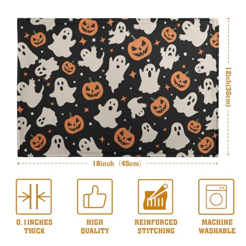 Halloween Placemats Set of 4 12x18 Inch Cute Ghost Pumpkin Table Mats Orange and Black Spooky Rustic Farmhouse Place Mat for Party Kitchen Dining Fall Decor (4 Count)