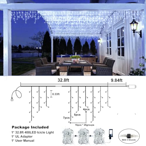 33FT 400 LED Icicle Lights for Outside