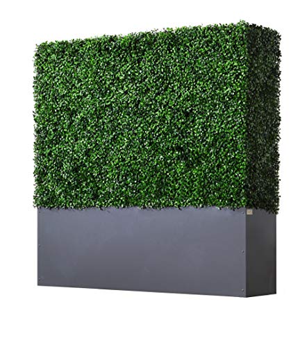 Upgraded Artificial Boxwood Hedge Wall with Gray Color Planter