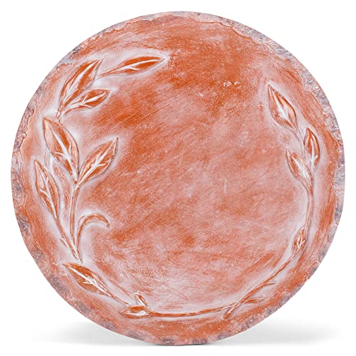 NAT & Jules Floral Laurel Wreath Leaves Pattern Dimensional Indoor Outdoor 12 inch Round Cast Resin Decorative Garden Stepping Stone