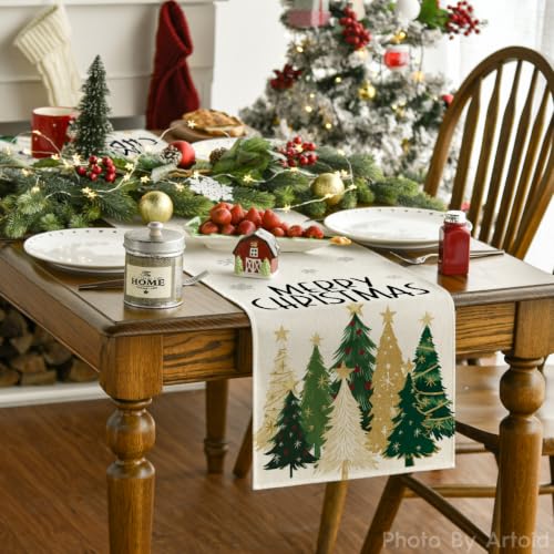Beige Xmas Trees Table Runner Home Party Decor 13x72 Inch