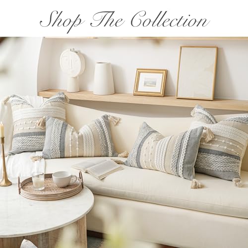 Decorative Lumbar Throw Pillow Cover 12x20 Boho Gray Accent Cushion for Couch Sofa Farmhouse Pillowcase for Bedroom Living Room Home Décor Cover ONLY