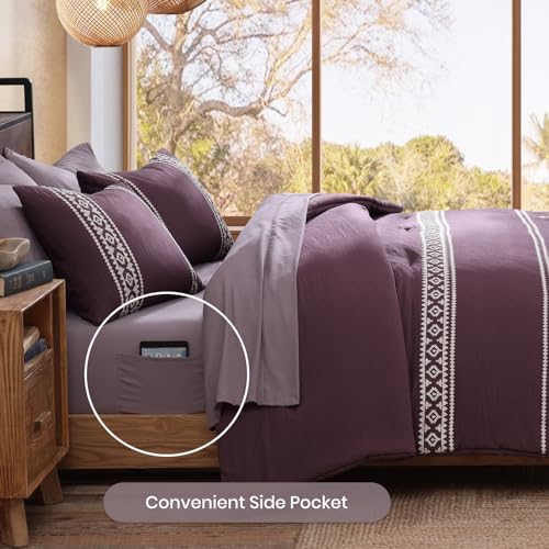 Embroidery Full Size Comforter Set 7 Pieces Purple Bed in a Bag