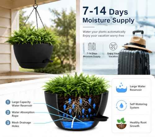 12" Self Watering Hanging Planters with Chains (2 Count)