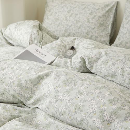 Green Floral Comforter Set Queen Cottagecore Botanical Bedding Set
