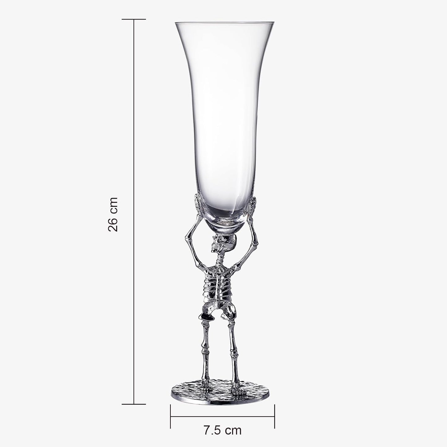 Skeleton Champagne Flute Glass 7.5oz | Gothic Halloween Drinkware | 10" Tall Skeleton Goblet for Haunted House Decor, Spooky Wine Glass, Gothic Party Supplies, Skeleton Gifts & Themed Celebrations