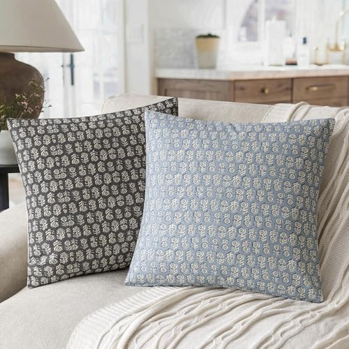 Decorative Floral Print Throw Pillow Covers 22×22 Powder Blue (2 Count)