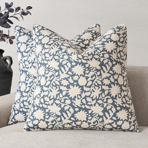 Set of 2 Decorative Neutral Floral Throw Pillow Covers Accent Farmhouse Cushion Covers Boho Vintage Pillowcase for Couch Sofa Bedroom Living Room Home Decor (2 Count)