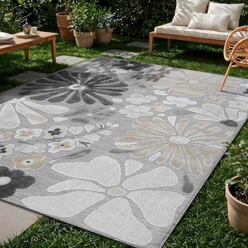 Outdoor Rug 9x12 Large Modern Floral Tropical Area Rugs for Outdoor and Indoor Patio Easy to Clean Non Shedding Living Room Porch Garden Washable Outside Carpet (108 Sq Ft)