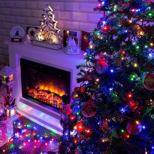 Solar Christmas Lights Outdoor 2 Pack 66FT 200 LED String Lights Multicolor (2 Count)