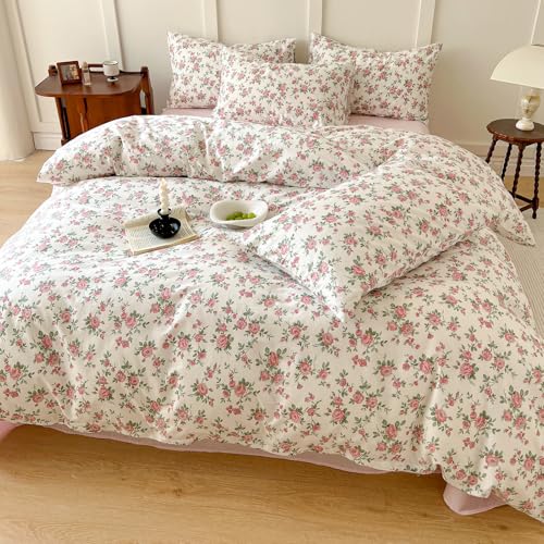 Vintage Floral Comforter Set King Aesthetic Rose Flowers Pattern Comforter Cottagecore Bedding Set 3 Pieces Farmhouse Botanical Comforter Set Soft Lightweight Bedding Comforter King Size