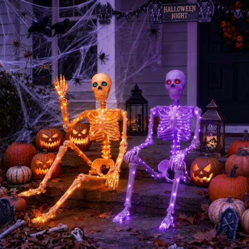 Purple & Orange Light Halloween Skeleton Decor (Orange Light & Purple Light)