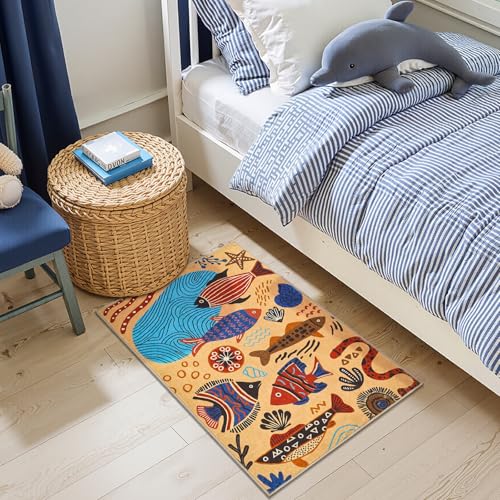 2x3 Coastal Area Rug Washable Kids Rug Colorful Ocean Fish Mat (6 Sq Ft)