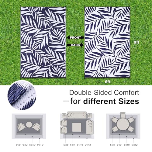 Outdoor Rug 6x9 ft Waterproof Reversible Leaf Mat