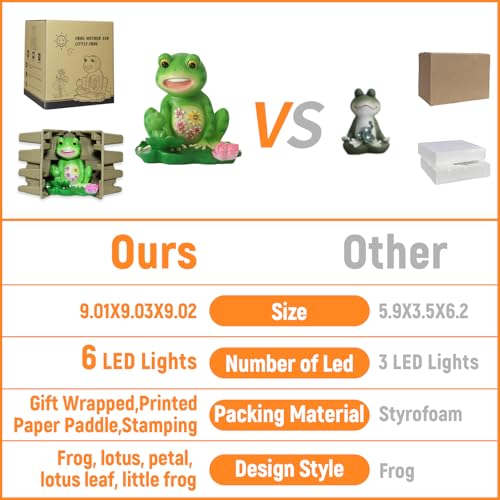 Upgraded Size Solar Garden Outdoor Statues Frog Mother and Little Frog with 6 LED Solar Figurine for Lawn