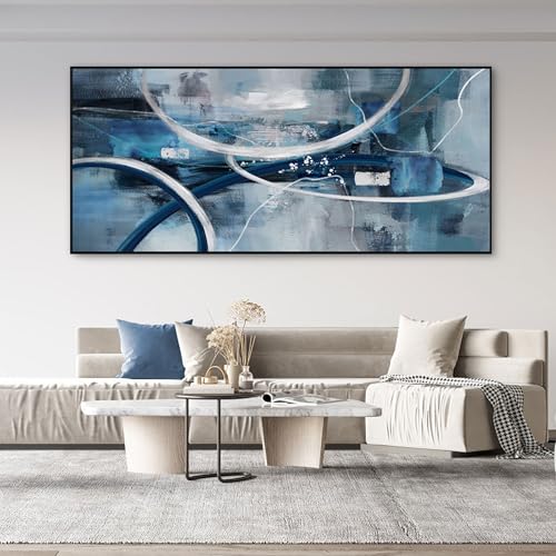 Blue Grey Intertwined Abstract Canvas Wall Art for Living Room 86x39 Inches