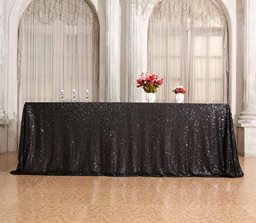 Sequin Tablecloth 90x132 Inch Black for Halloween Wedding Party