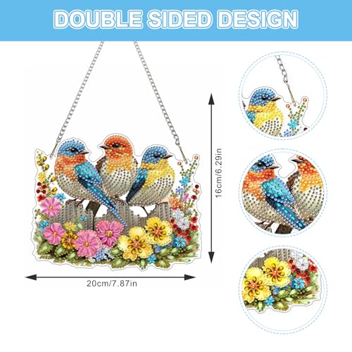 DIY Three Cute Birds Diamond Painting Hanging Ornament