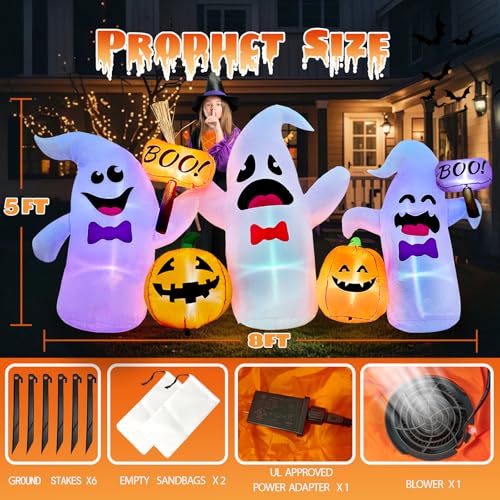 8FT Long Halloween Inflatable Ghosts and Pumpkins (Orange White)